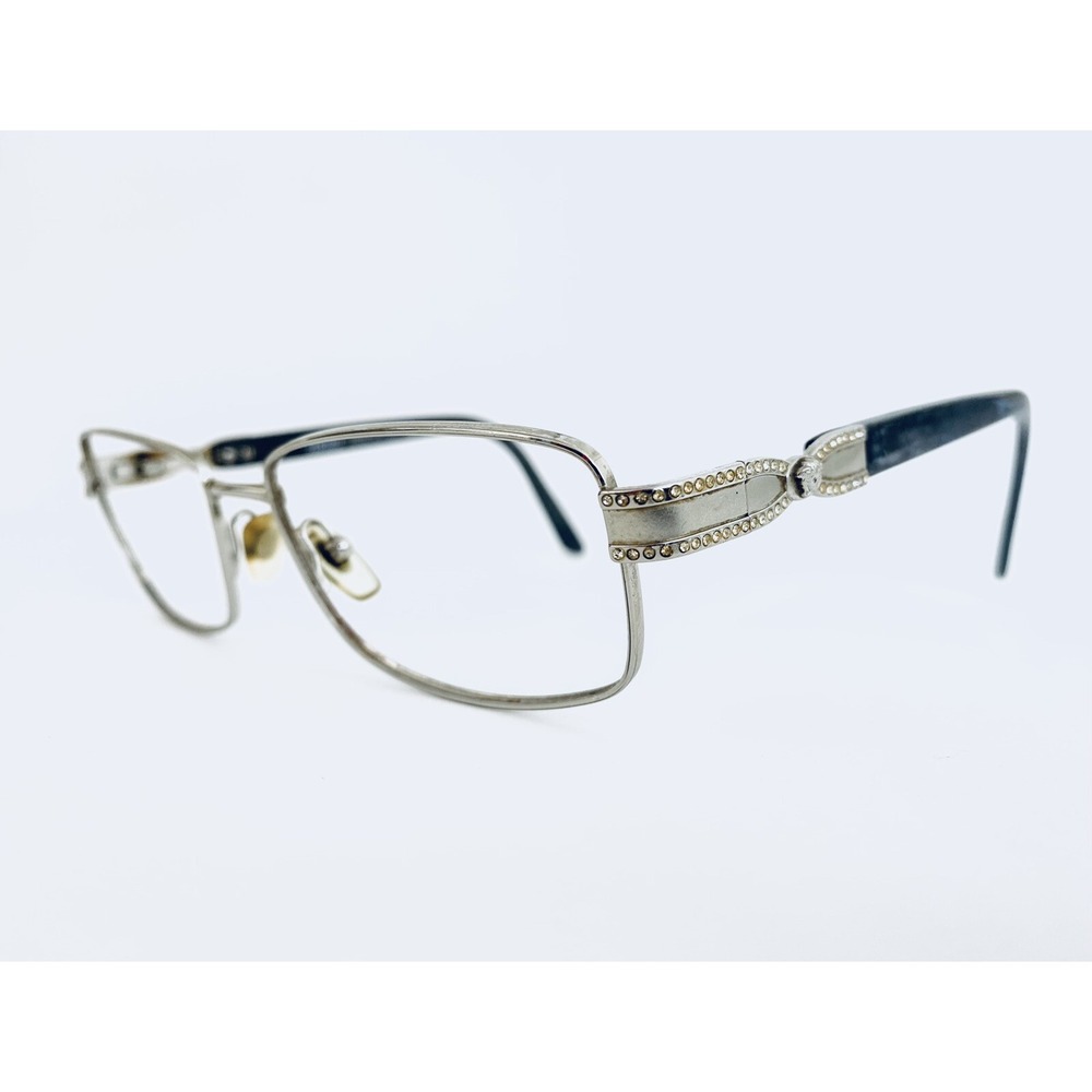 Versace Silver Rectangular Glasses W Medusa Crystal Temples Italy 1083 52 16 135